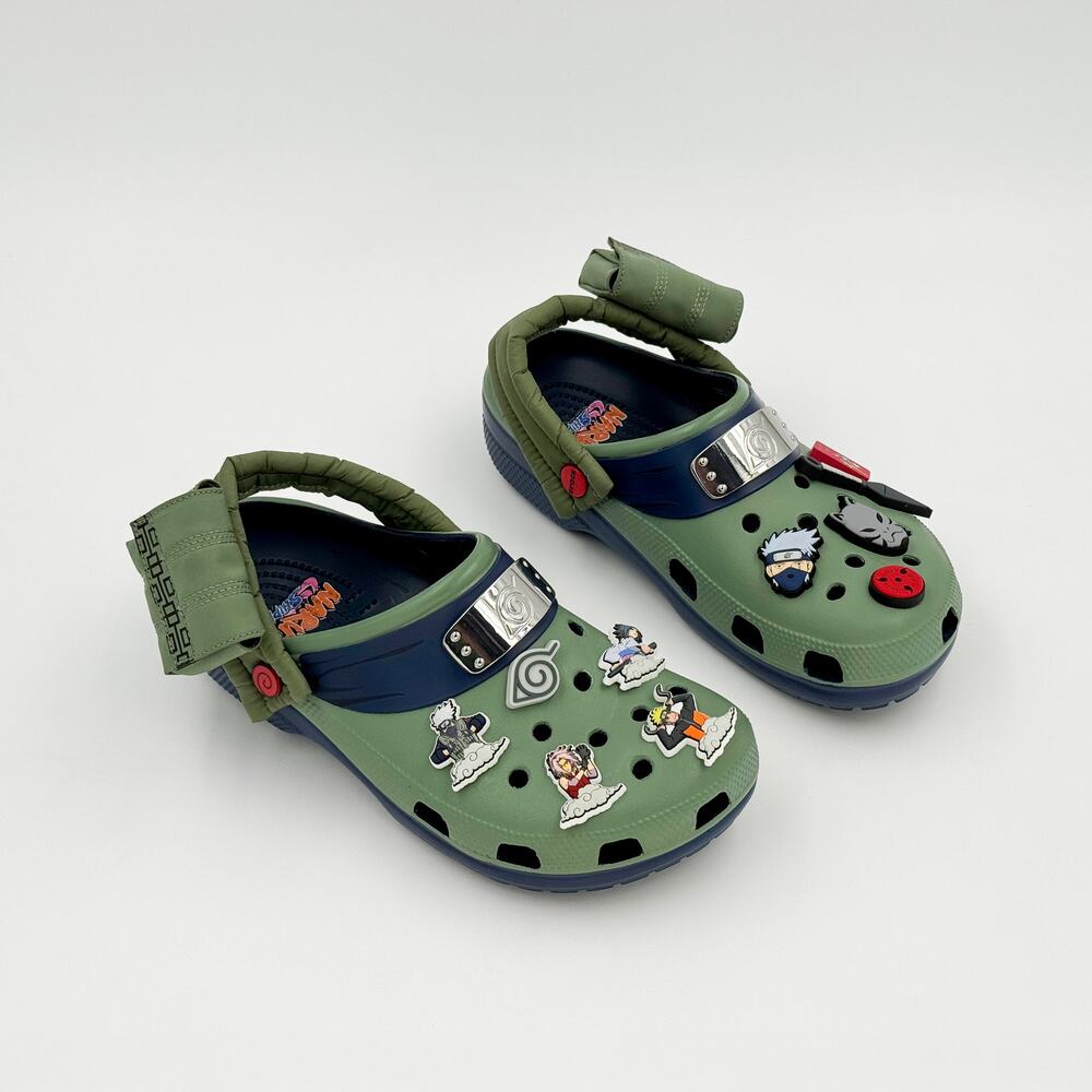 Crocs x Naruto Shippuden Kakashi Clogs M9 W11 Green Blue Jibbitz Charms Anime